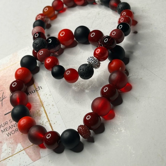 Red Agate & Lava Stone Bracelet Set - Picture 1 of 3